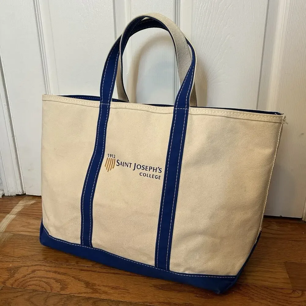 Vintage Ll Bean Boat And Tote Canvas Huge Large Blue Zip Bag Made In USA